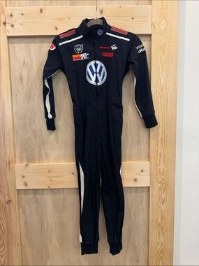 Black VW-Themed Kids Racing Suit Costume  Jumpsuit with White Accents